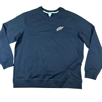 Y2K District Mountain Dew Sweatshirt Pullover Embroidered Logo Black 2XL