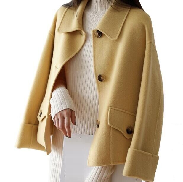 Women Short Coat Single Breasted Wool Cashmere Blend Button Women Short Coat Single Breasted Wool Cashmere Blend Button