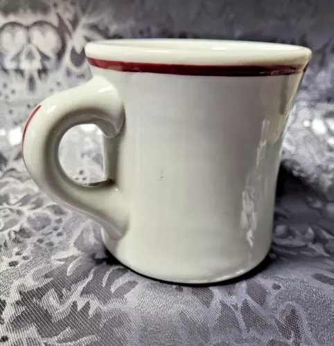 VINTAGE-SHENANGO USA CHINA RESTAURANT WARE MUG CUP HEAVY & THICK WHITE RED SRIPE