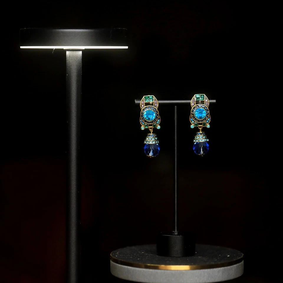 Ohrringe Clip On Golden Strass Türkis Perle aus Glas Facettiert Blau EH6 - Bild 2 von 4