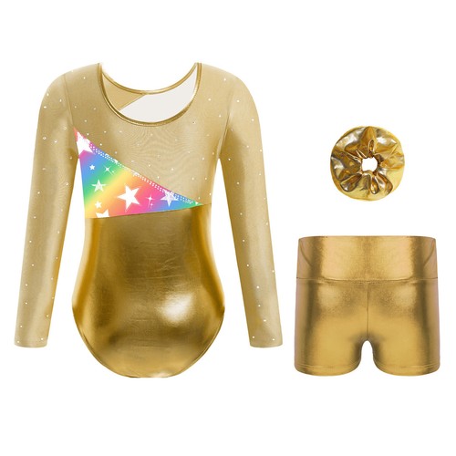 Kids Girls Rompers Metallic Jumpsuit Ballet Leotard With Shorts Shiny Skating - Picture 52 of 57