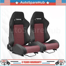 Universal Pair Reclinable Racing Seats Dual Sliders Black Suede Carbon Leather