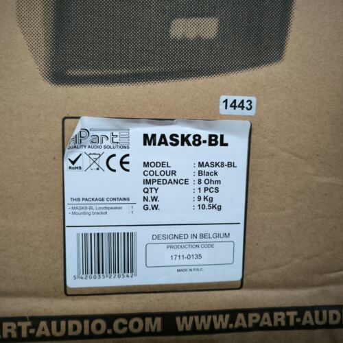 Apart Mask 8-BL Speaker 300W 8Ohm Two Way Raw Cable Banana Jack Wall Mount Black - Picture 11 of 11