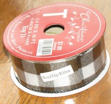 CHRISTMAS RIBBON BLACK AND WHITE CHECKED PLAID WIRED EDGE RIBBON
