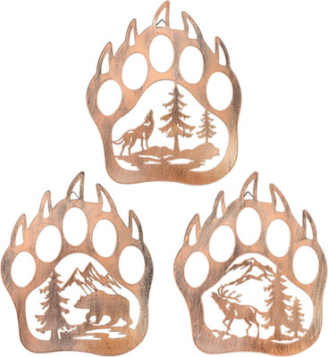 Rustic Bear Paw Wall Decor Metal Wildlife Art Cabin Lodge Forest Hanging