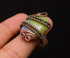 Solar Quartz Gemstone Copper Wire Wrapped Handmade Jewelry Ring Size 9.5