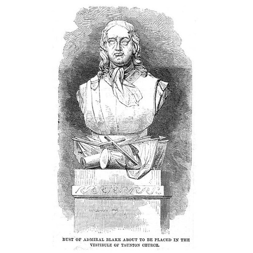 Bust of Admiral Blake in Vestibule of Taunton Church - Antique Print 1860