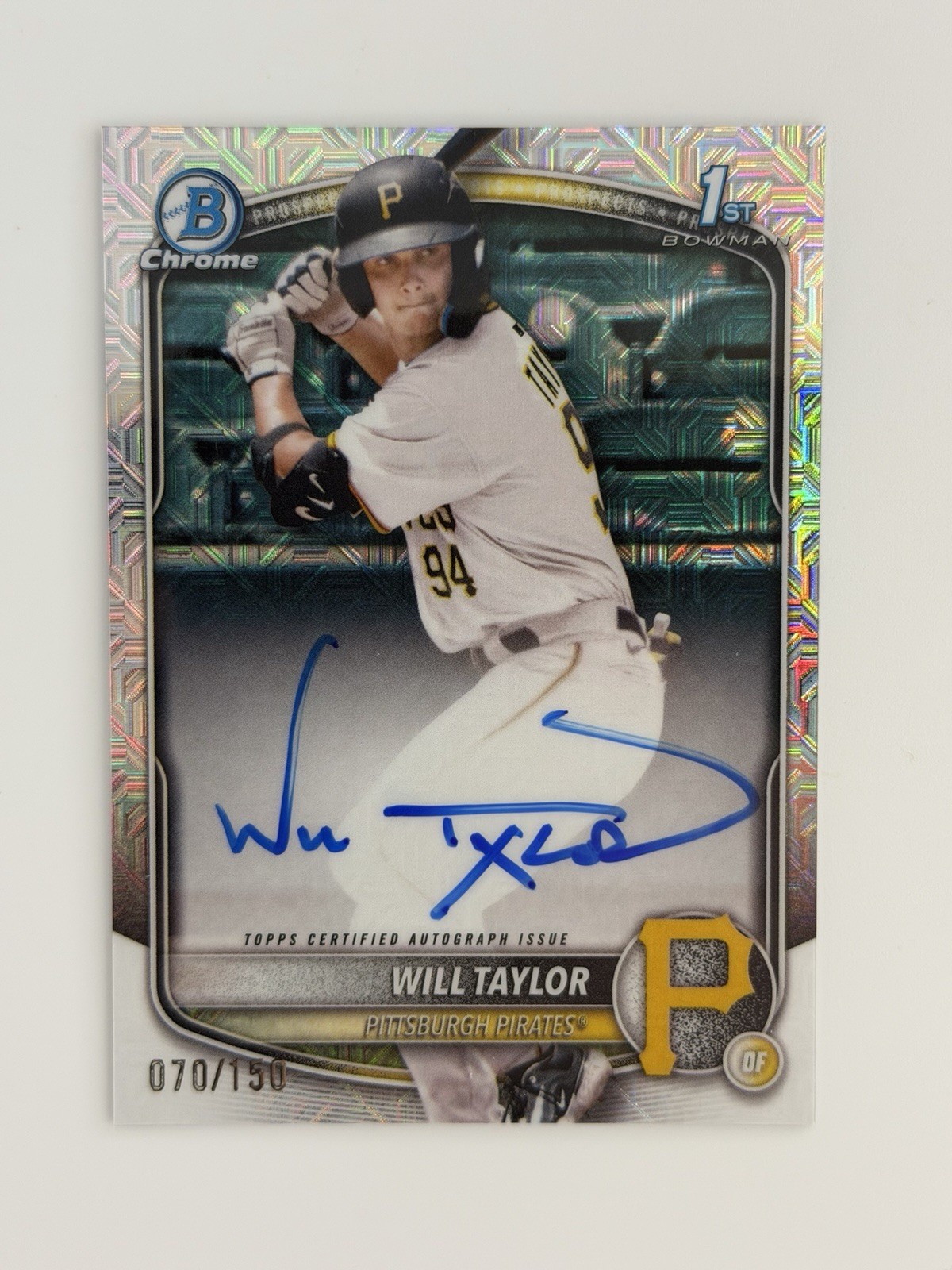 /150 WILL TAYLOR 2025 BOWMAN CHROME 1ST AUTOGRAPH HTA CHOICE PIRATES🔥