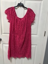 Maurice’s Ladies Pull On Short Sleeved Dress, Hot Pink Lace, Sz XL