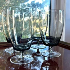 Vintage Mid Century Smokey Blown Glass Ice Tea Glasses, Water Goblets Set of 4
