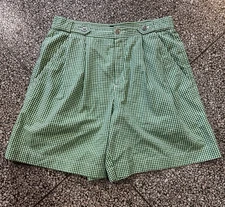 Vintage 90s Does 50s High Rise Gingham Shorts Green White Pin Up Rockabilly M