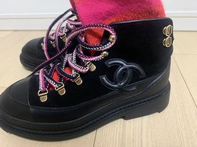 CHANEL Chaussettes Bottines À Lacets Femme Noir Rose COCO MARK - Photo 1/4