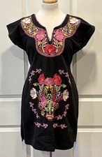 Mexican Embroidered Floral Colorful Sun Dress Size Medium Tradicional Artisan