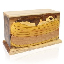 Wooden Cremation Pet Urn Box with Sleeping Dog Design - Oak, Black Walnut and...