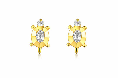 14k Yellow or White Gold Turtle CZ Stud Earring