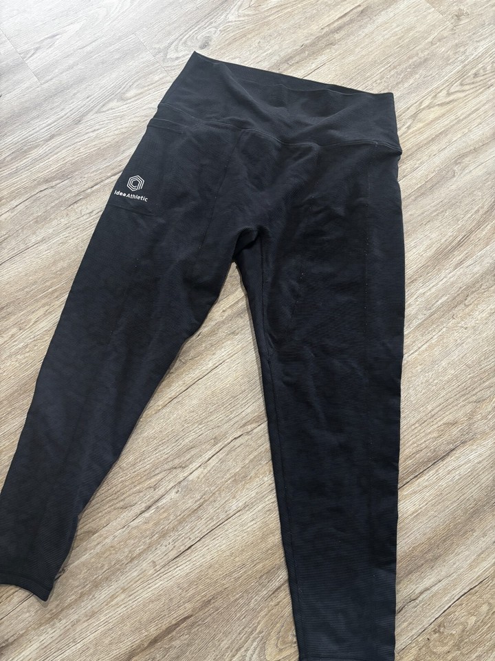 🖤 Idea Athletic Black Ribbed High Waisted Leggings Gym Yoga Activewear 🖤