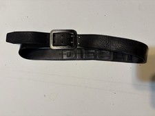 Vntg DIESEL Black Leather Belt Embossed Logo Double Prong Size 32 Made In Italy