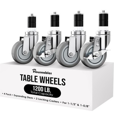 Houseables Table Wheels 4-Pack 300pds per Wheel 2 Locking Casters Expanding Stem