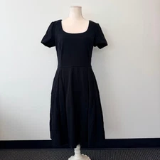 Prada Women's Black Midi Fit & Flare Side Zip Stretch Dress Size EU 46/US 12