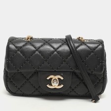 Chanel Black Quilted Patent Leather Extra Mini CC ParisSalzburg Classic Flap Bag