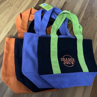 NWT Trader Joe's HALLOWEEN 2025 Mini Canvas Tote Bag Purple Black Set Of 4 Lot