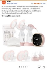 NCVI Double Electric Breast Pump 8782, Portable Anti-Backflow, with 4 Size Flang