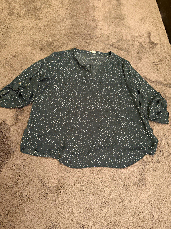Maurices Green White Polka Dot Round Neck 3/4 Sleeve Pullover Blouse 2XL