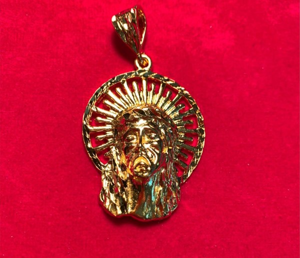 Alternate view of 14kt Gold Plated Jesus Face With Halo Over 1/2 Inches Charm Pendant-4822