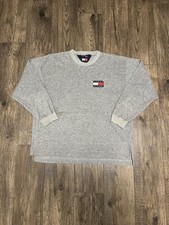 Vintage 90s Tommy Hilfiger Gray Fleece Sweatshirt Crewneck Flag Logo Patch SZ XL