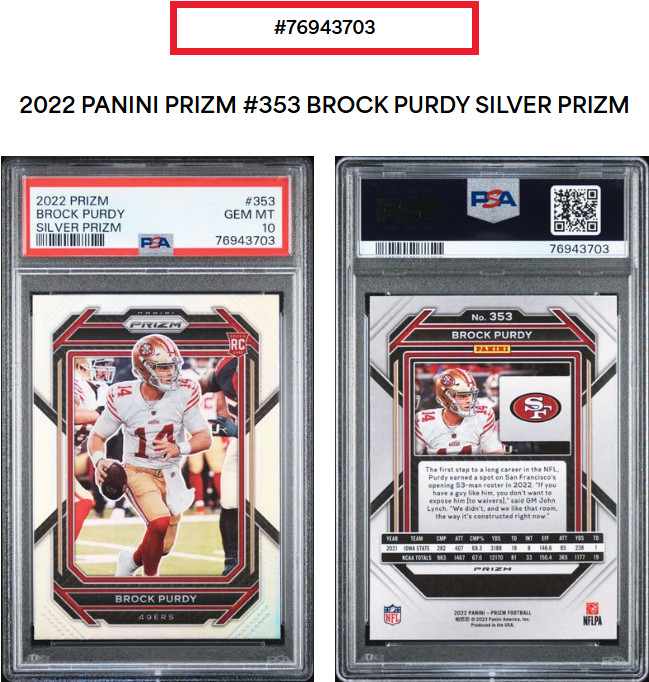 Brock Purdy 2022 Panini Prizm Silver Rookie Card RC 353 Gem Mint PSA 10 SF 49ers view 3