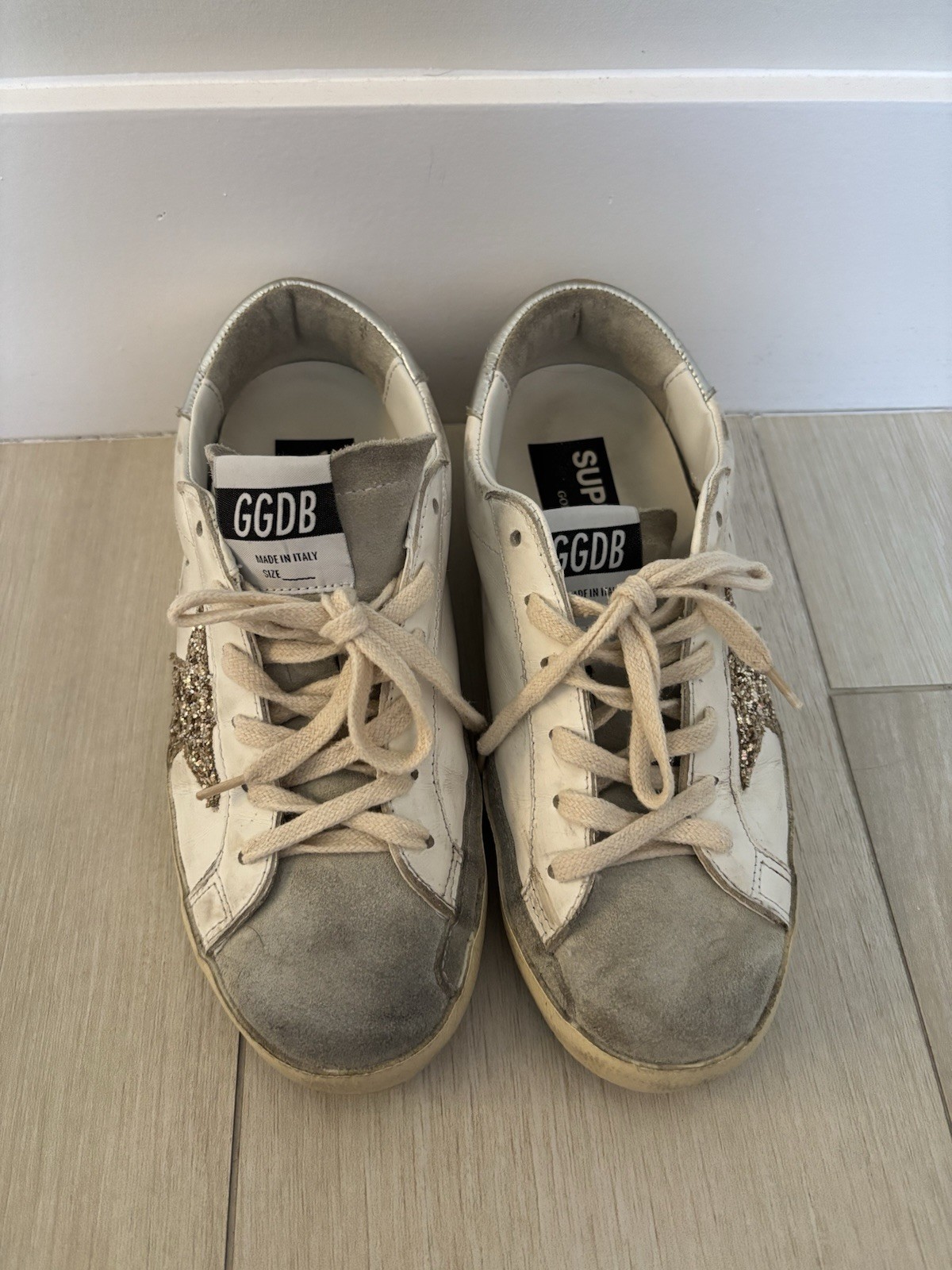 White Silver Glitter Star Leather