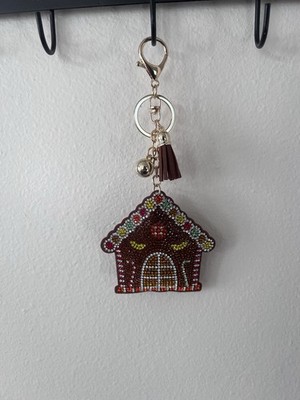 Bling Gingerbread House Keychain Bag Charm Rhinestone Purse Charm Tassel Gold 