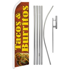"TACOS BURRITOS" Advertising Super Flag Pole Kit Mexican food taqueria