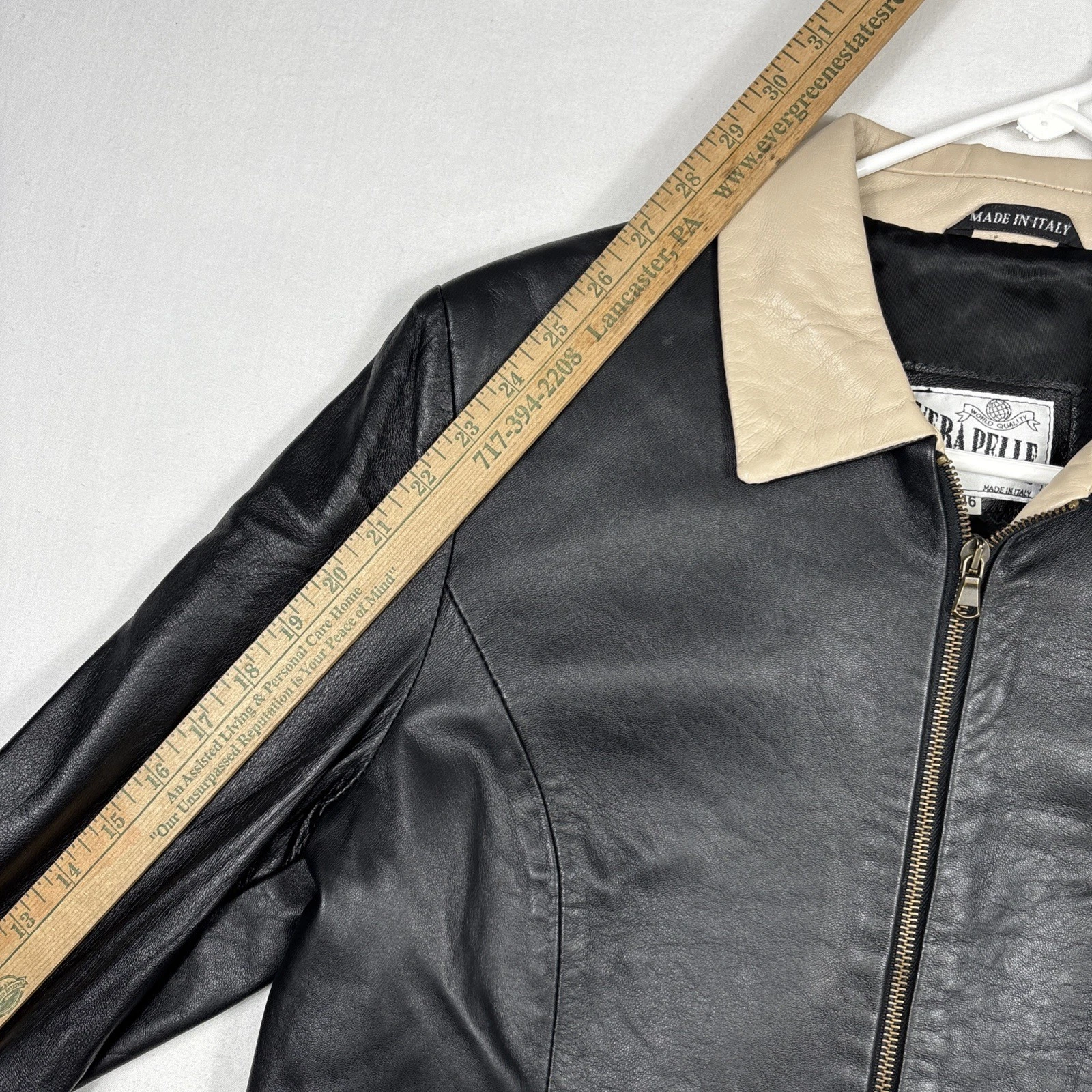 Vintage Vera Pelle Leather Jacket Men's 46 Black Biker Bomber Coat Made In Italy image 9