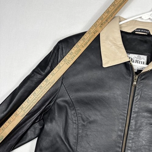 Vintage Vera Pelle Leather Jacket Men's 46 Black Biker Bomber Coat Made In Italy image 9