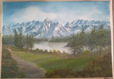 Bob Ross Style Oil Painting On Canvas Approx  33" x 23.5" Inch (84cm x 59.5cm)