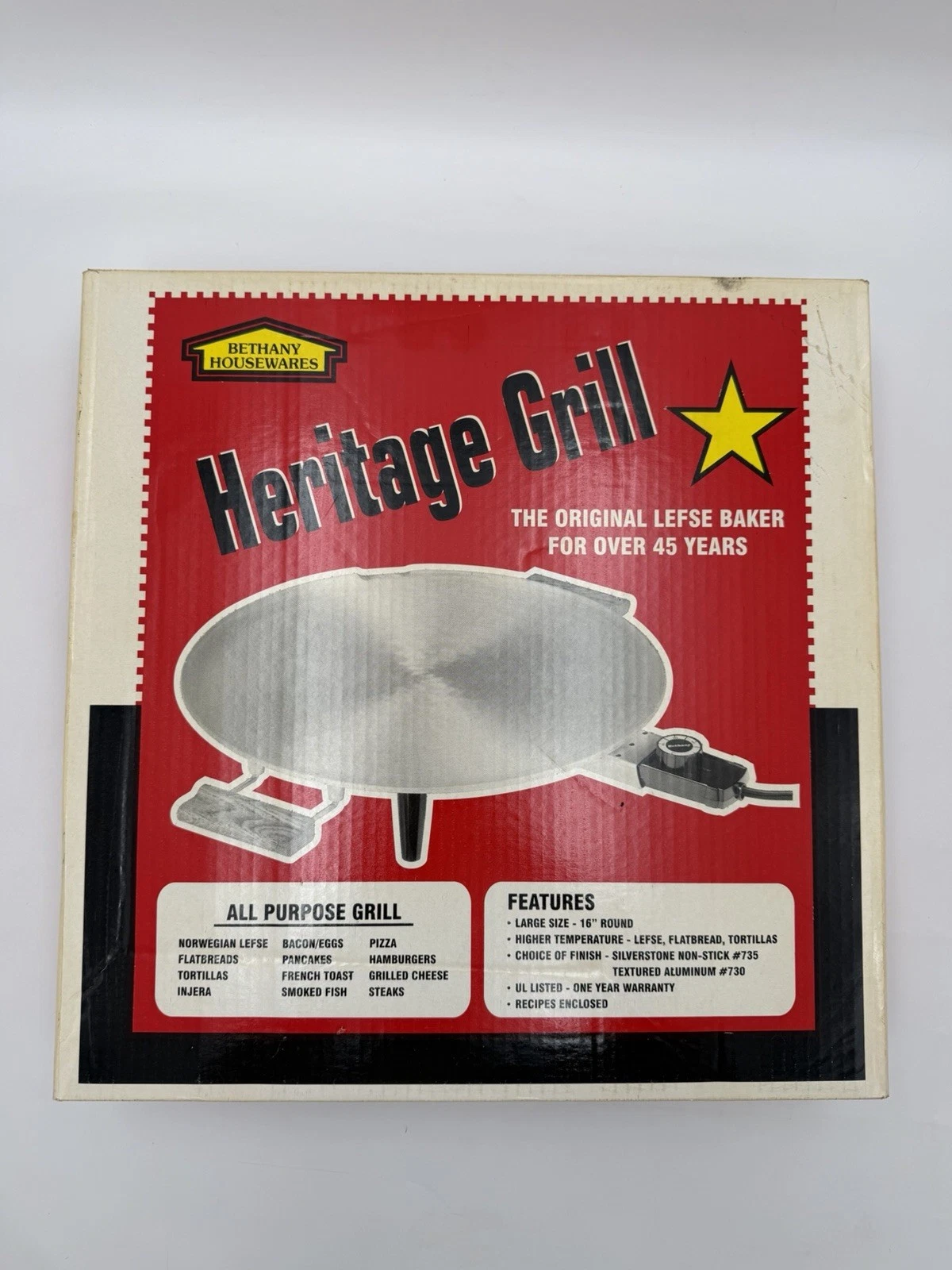 Bethany Housewares Heritage Grill Aluminum Lefse Baker Griddle 16" #735 Sealed