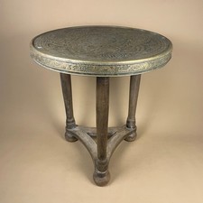 Brass Tray Top Table Indian Vintage Wooden Side Coffee Round Tea Antique