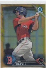 2016 Sam Travis Bowman Chrome ROOKIE GOLD REFRACTOR /50 - #229 Boston Red Sox