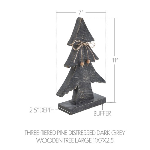Three-Tiered Pine Distressed Dark Grey Wooden Tree Large 11x7x2.5 VHC Brands - Bild 3 von 5