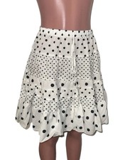 White Prairie Polka Dot Boho Ruffle Tiered Skirt Cottagecore Country Vibes M