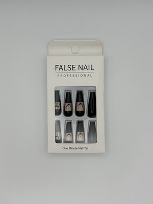 False Nail Professional One Minute Nail Tips   Black with Nude Accent Design