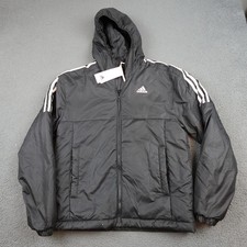Adidas Essentials Insulated Hooded Jacket Mens Small Black 3 Stripe GH4601