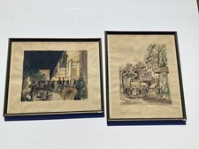 2 litografías coloreadas a mano del artista francés de París Franz Herbelot aprox. 1950
