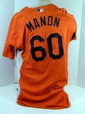 2007-08 Baltimore Orioles Julio Manon #60 Game Used Orange Jersey BP Ext ST 48 8