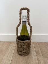 Wicker Wine Bottle Carrier Rustic Seagrass Holder Picnic Table Basket