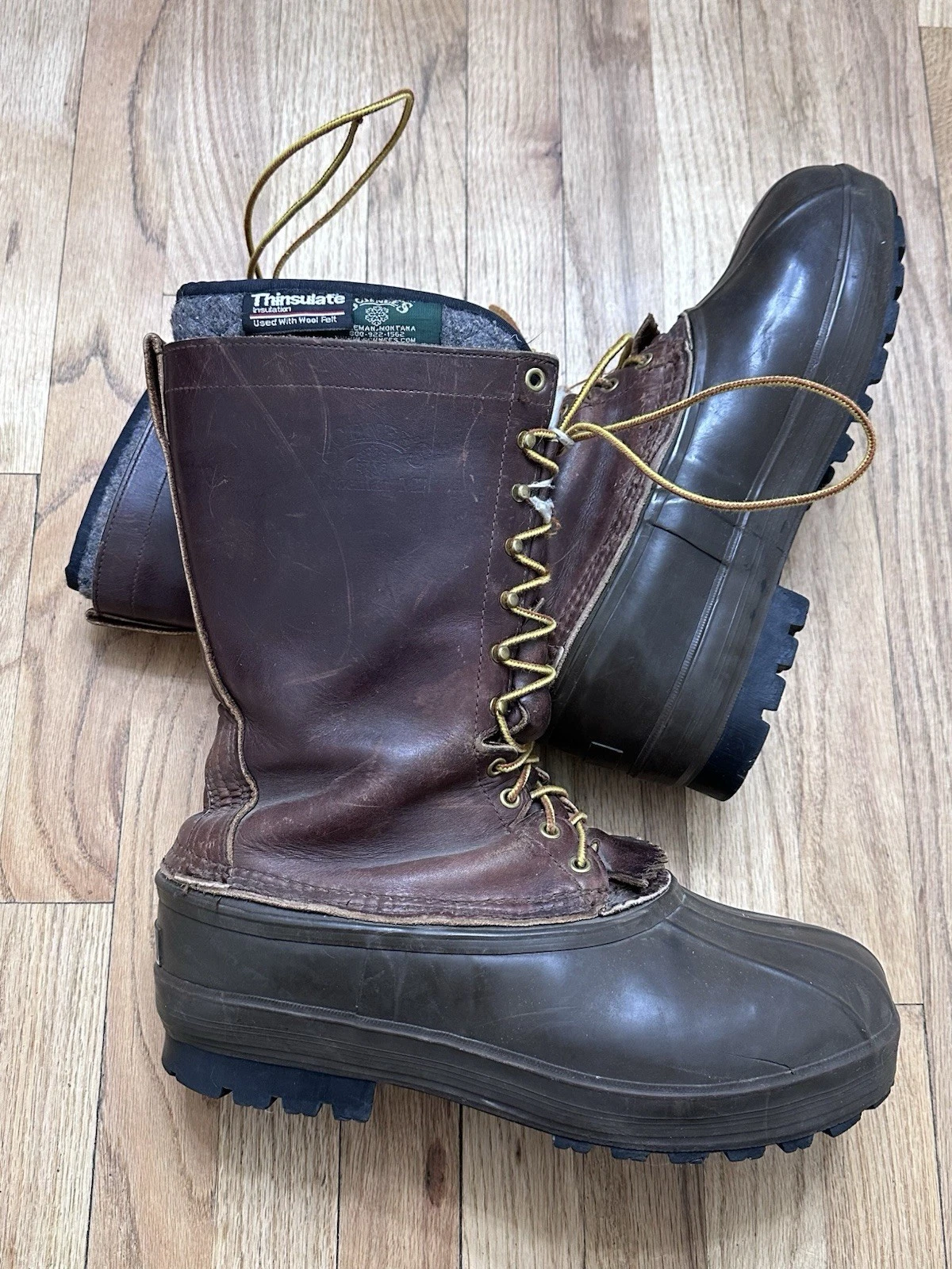 Schnee's Hunter II 13" Brown Leather Pac Boots High-Traction Outsole Mens 11