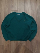 Chemise Lacoste Men's Vintage Cable Knit Green V Neck Sweater Made In Spain Xl