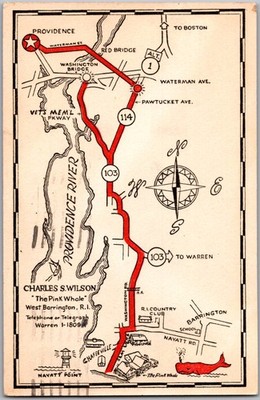 Vtg Postcard Route Map To Charles W Wilson House Providence, RI 1930s