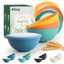 40oz wheat straw bowls with lids set of 4,cereal bowls with covers anti-leaki...